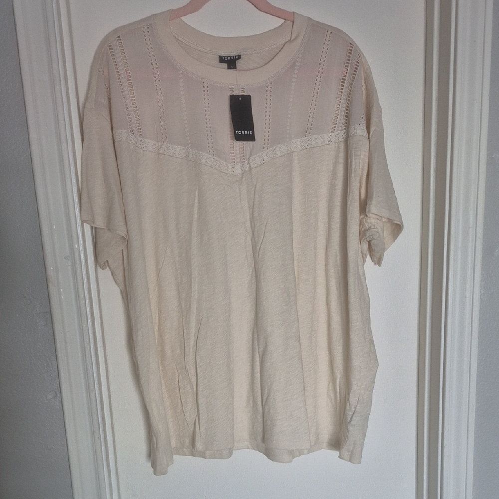 torrid Cream Eyelet Yoke Short Sleeve Top